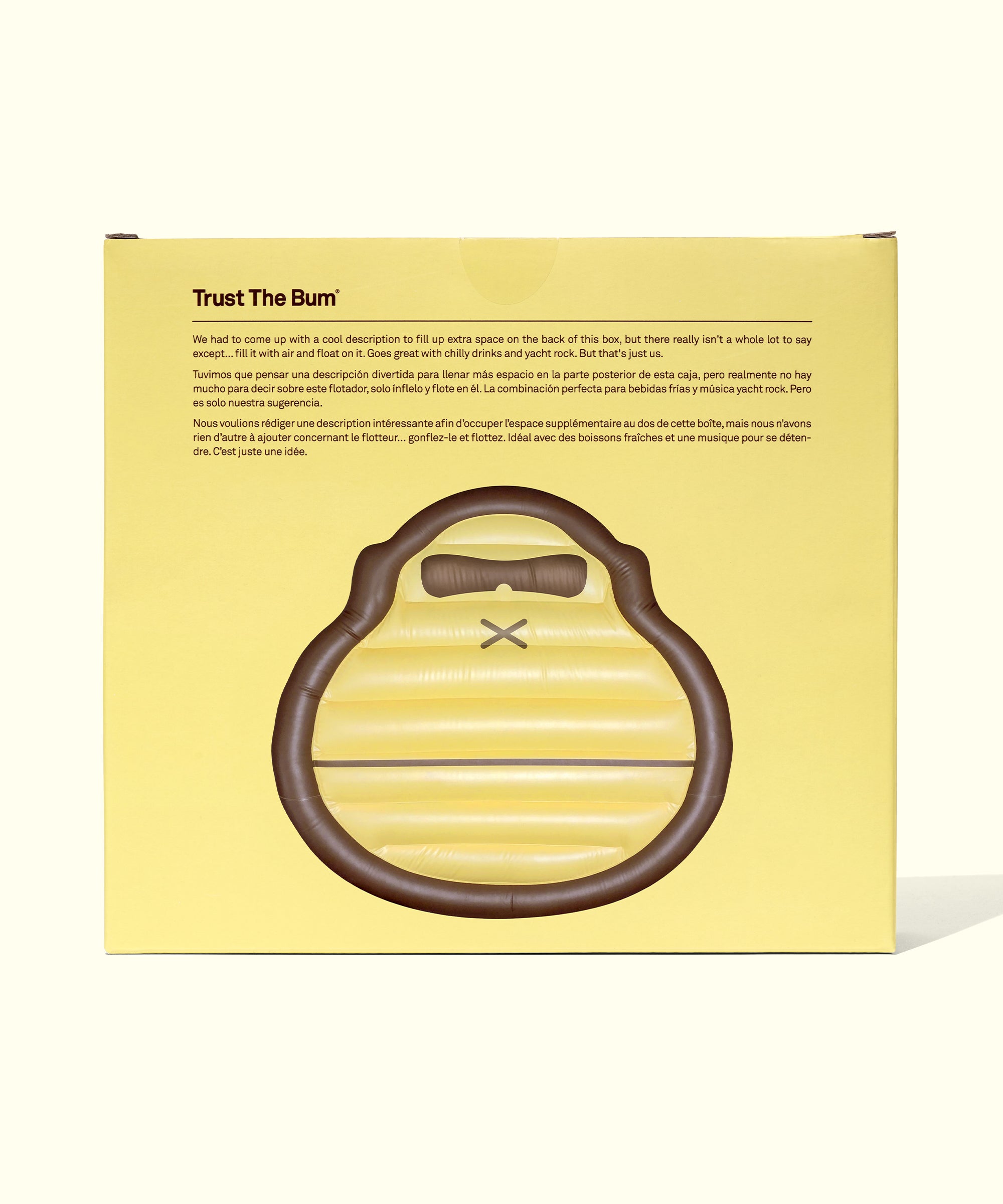 Yellow and brown inflatable Sonny Pool Float with handle, perfect for relaxing in the water, Sun Bum.