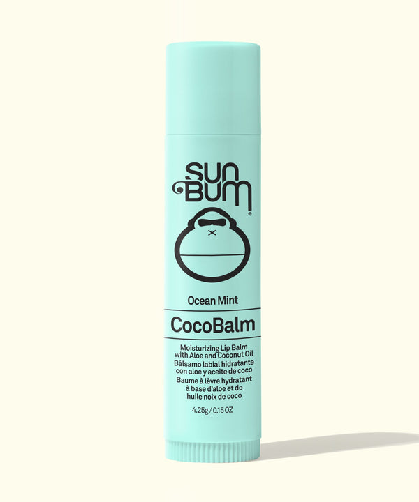 Sun Bum CocoBalm lip balm in Ocean Mint flavor on a white background