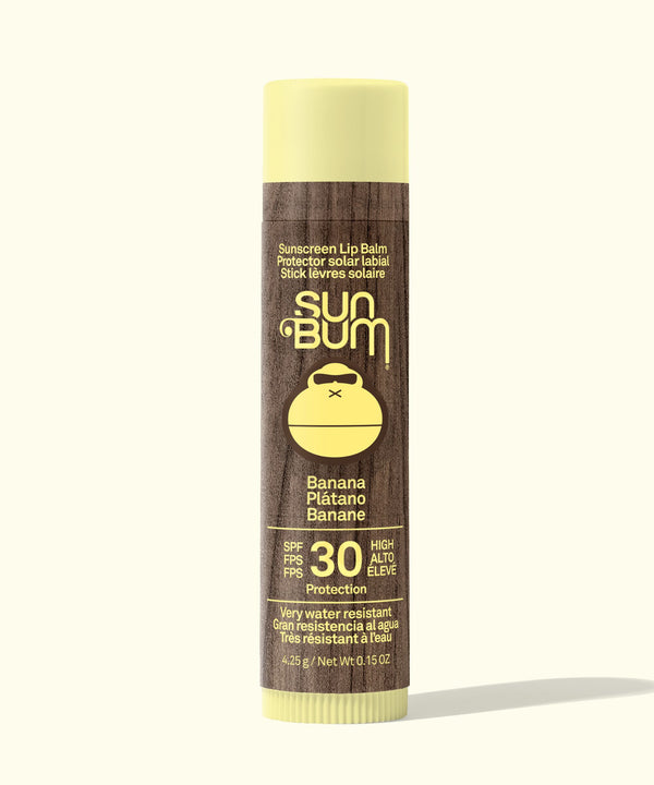 Sun Bum sunscreen lip balm tube on a white background