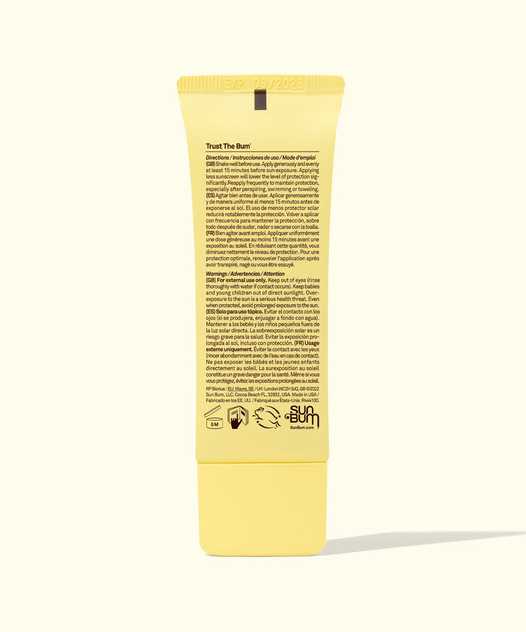 Yellow tube with text and icons on a white background