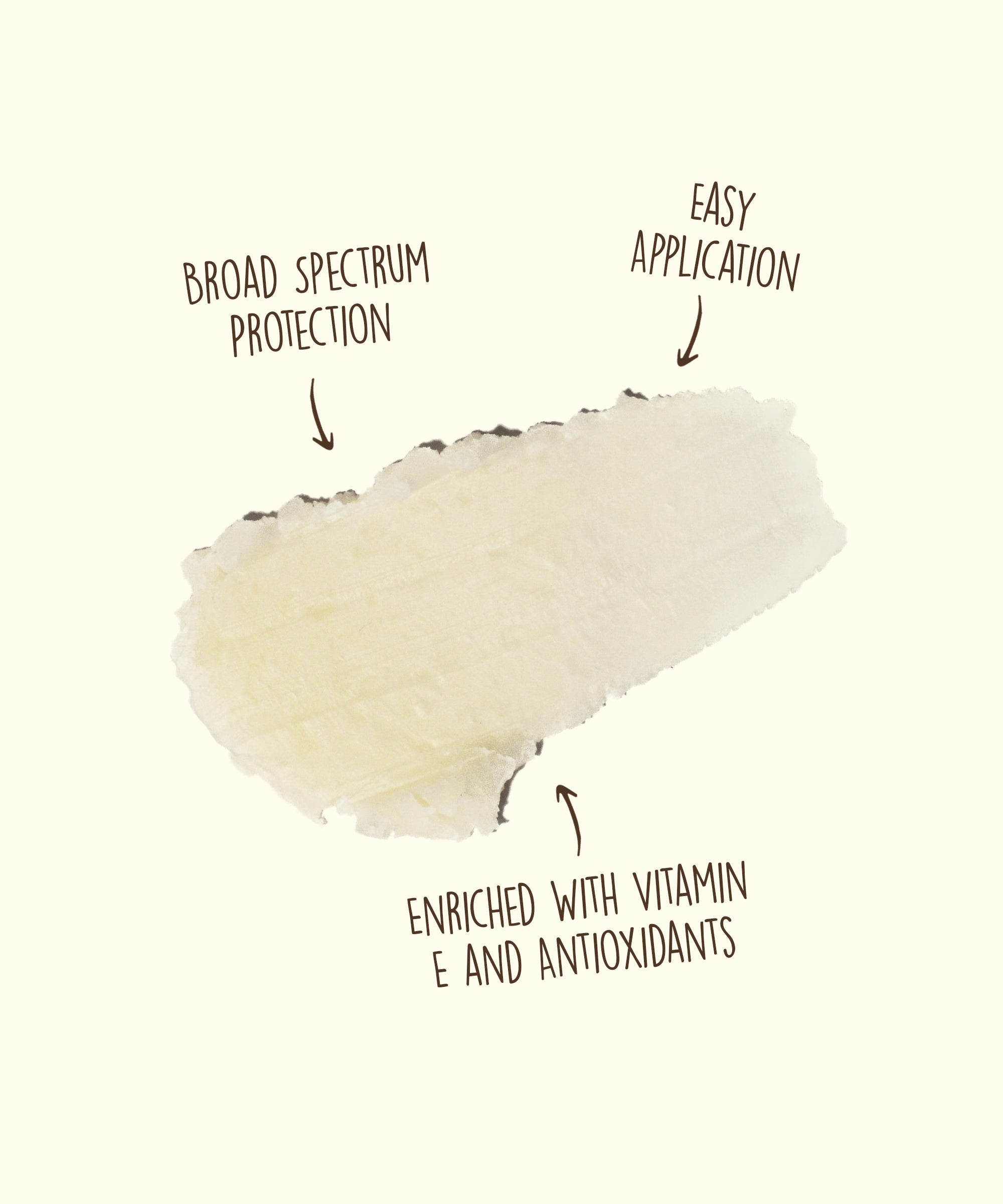 Cosmetic product with text highlighting features on a white background