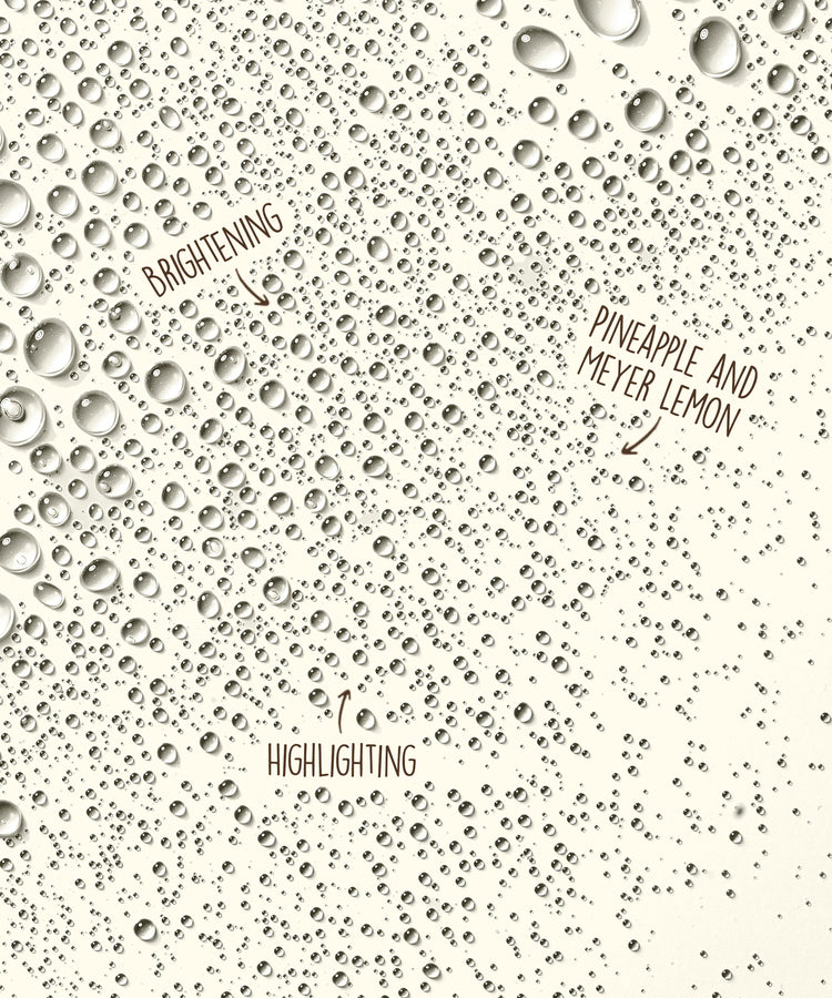 Pattern of water droplets on a textured surface with text overlay.